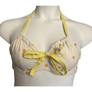 Ivory Rose Underwire Bikini Swim Halter Top Size 32DD White with Polka Dots EUC